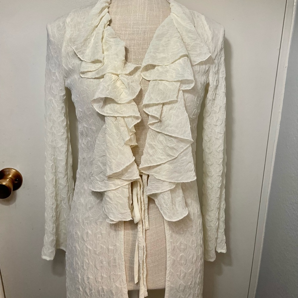 Womens White Ruffled long sleeve cream coverup